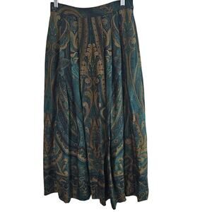 Vintage Ellen Tracey Paisley Skirt Women Small Blue 80s Preppy Cottage Academia